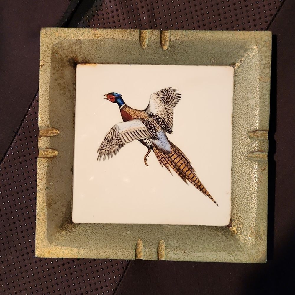 Vintage Ring Neck Pheasant Metal & Ceramic Ashtray